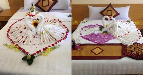 Trang trí giường cưới bằng cánh hoa hồng